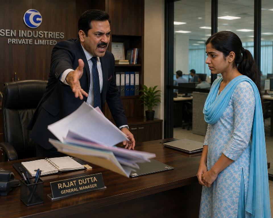Meghla holding the sealed envelope at City Co-operative Bank