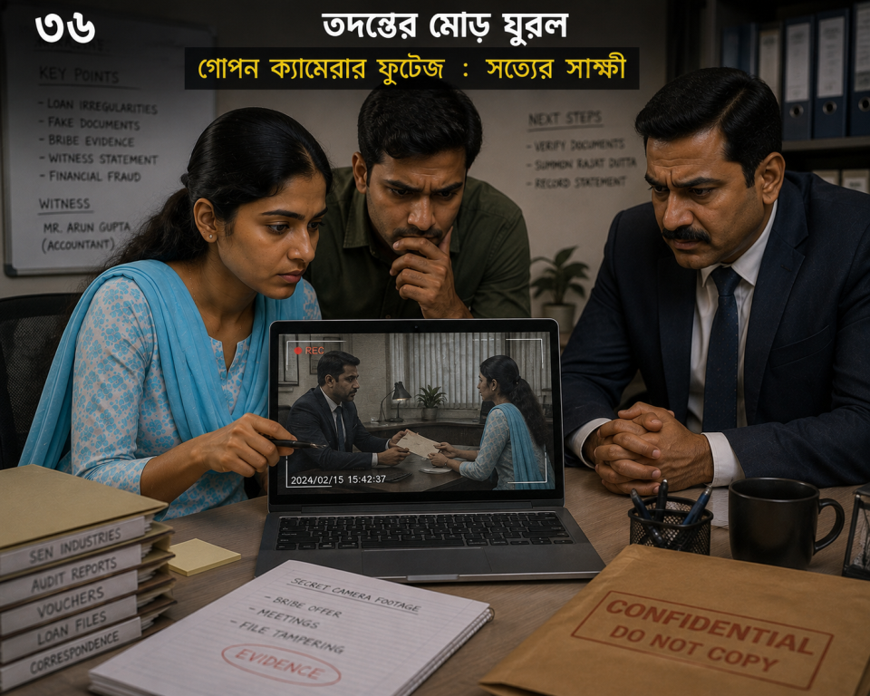 Meghla standing before the inquiry committee, proving her innocence